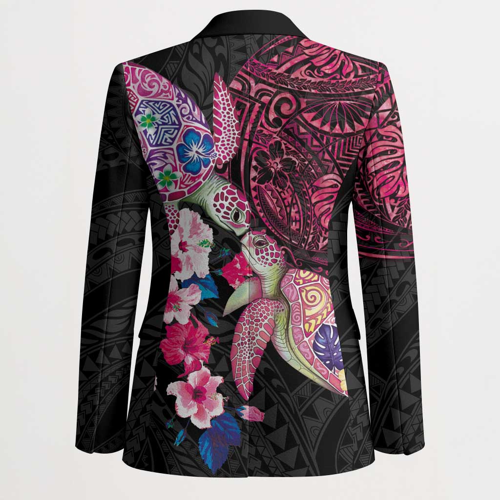 Hawaiian Couple Turtles Honi Blazer Polynesian Art Motifs and Hibiscus Black Red Color LT03 - Polynesian Pride