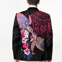 Hawaiian Couple Turtles Honi Blazer Polynesian Art Motifs and Hibiscus Black Red Color LT03 - Polynesian Pride