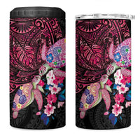 Hawaiian Couple Turtles Honi 4 in 1 Can Cooler Tumbler Polynesian Art Motifs and Hibiscus Black Red Color LT03 One Size: 16 oz Black - Polynesian Pride