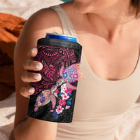 Hawaiian Couple Turtles Honi 4 in 1 Can Cooler Tumbler Polynesian Art Motifs and Hibiscus Black Red Color LT03 - Polynesian Pride