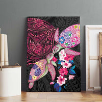Hawaiian Couple Turtles Honi Canvas Wall Art Polynesian Art Motifs and Hibiscus Black Red Color LT03 - Polynesian Pride