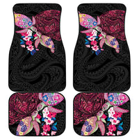 Hawaiian Couple Turtles Honi Car Mats Polynesian Art Motifs and Hibiscus Black Red Color LT03 - Polynesian Pride