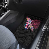 Hawaiian Couple Turtles Honi Car Mats Polynesian Art Motifs and Hibiscus Black Red Color LT03 - Polynesian Pride