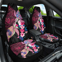 Hawaiian Couple Turtles Honi Car Seat Cover Polynesian Art Motifs and Hibiscus Black Red Color LT03 One Size Black - Polynesian Pride