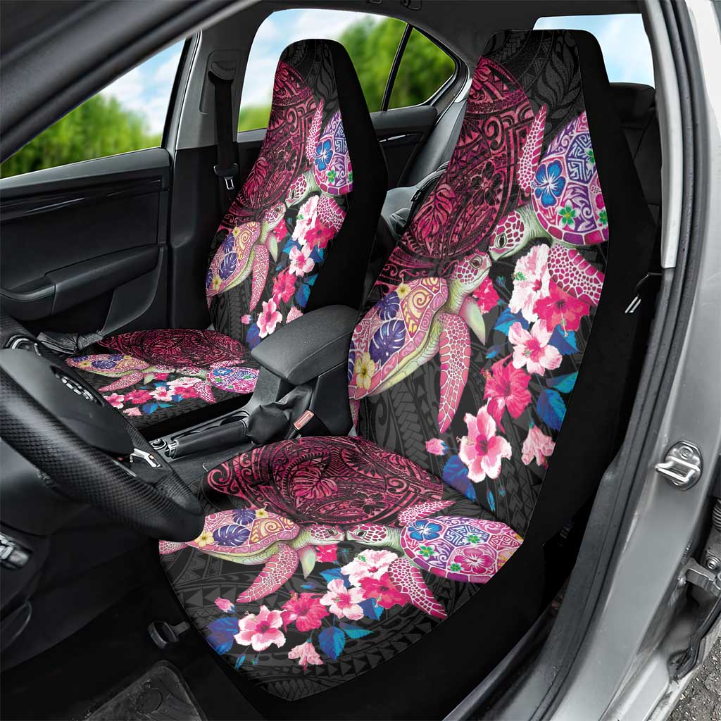 Hawaiian Couple Turtles Honi Car Seat Cover Polynesian Art Motifs and Hibiscus Black Red Color LT03 - Polynesian Pride