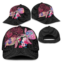 Hawaiian Couple Turtles Honi Classic Cap Polynesian Art Motifs and Hibiscus Black Red Color LT03 - Polynesian Pride