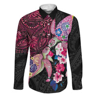 Hawaiian Couple Turtles Honi Family Matching Mermaid Dress and Hawaiian Shirt Polynesian Art Motifs and Hibiscus Black Red Color LT03 Dad's Shirt - Long Sleeve Black - Polynesian Pride