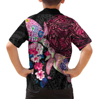 Hawaiian Couple Turtles Honi Family Matching Off Shoulder Maxi Dress and Hawaiian Shirt Polynesian Art Motifs and Hibiscus Black Red Color LT03 - Polynesian Pride