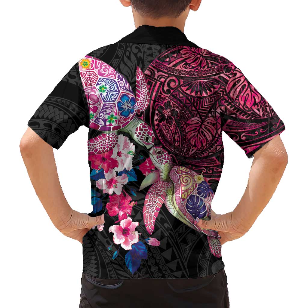 Hawaiian Couple Turtles Honi Family Matching Off Shoulder Short Dress and Hawaiian Shirt Polynesian Art Motifs and Hibiscus Black Red Color LT03 - Polynesian Pride