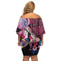 Hawaiian Couple Turtles Honi Family Matching Off Shoulder Short Dress and Hawaiian Shirt Polynesian Art Motifs and Hibiscus Black Red Color LT03 - Polynesian Pride