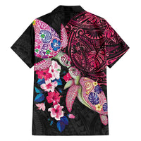 Hawaiian Couple Turtles Honi Family Matching Puletasi and Hawaiian Shirt Polynesian Art Motifs and Hibiscus Black Red Color LT03 - Polynesian Pride