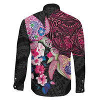 Hawaiian Couple Turtles Honi Family Matching Puletasi and Hawaiian Shirt Polynesian Art Motifs and Hibiscus Black Red Color LT03 - Polynesian Pride