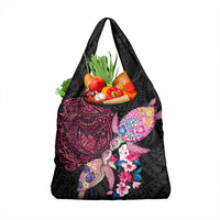 Hawaiian Couple Turtles Honi Grocery Bag Polynesian Art Motifs and Hibiscus Black Red Color LT03 1-pack One Size Black - Polynesian Pride