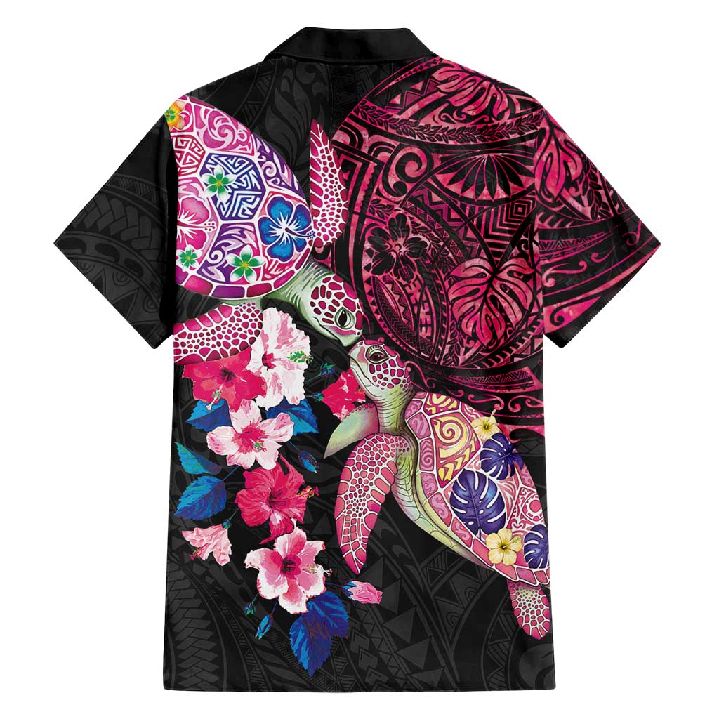 Hawaiian Couple Turtles Honi Hawaiian Shirt Polynesian Art Motifs and Hibiscus Black Red Color LT03 - Polynesian Pride