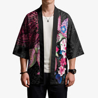 Hawaiian Couple Turtles Honi Kimono Polynesian Art Motifs and Hibiscus Black Red Color LT03 - Polynesian Pride
