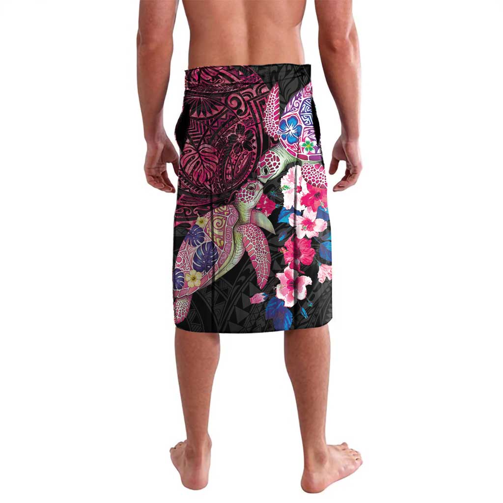 Hawaiian Couple Turtles Honi Lavalava Polynesian Art Motifs and Hibiscus Black Red Color LT03 - Polynesian Pride