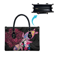 Hawaiian Couple Turtles Honi Leather Bag Polynesian Art Motifs and Hibiscus Black Red Color LT03 - Polynesian Pride