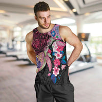 Hawaiian Couple Turtles Honi Men Tank Top Polynesian Art Motifs and Hibiscus Black Red Color LT03 Black - Polynesian Pride