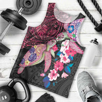 Hawaiian Couple Turtles Honi Men Tank Top Polynesian Art Motifs and Hibiscus Black Red Color LT03 - Polynesian Pride