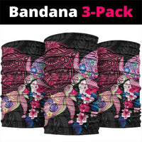 Hawaiian Couple Turtles Honi Neck Gaiter Polynesian Art Motifs and Hibiscus Black Red Color LT03 package One Size: 25*50cm Black - Polynesian Pride