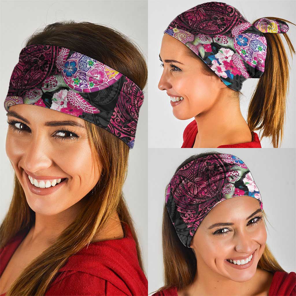 Hawaiian Couple Turtles Honi Neck Gaiter Polynesian Art Motifs and Hibiscus Black Red Color LT03 - Polynesian Pride