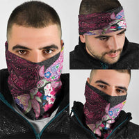 Hawaiian Couple Turtles Honi Neck Gaiter Polynesian Art Motifs and Hibiscus Black Red Color LT03 - Polynesian Pride