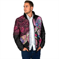 Hawaiian Couple Turtles Honi Padded Jacket Polynesian Art Motifs and Hibiscus Black Red Color LT03 - Polynesian Pride