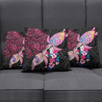 Hawaiian Couple Turtles Honi Pillow Cover Polynesian Art Motifs and Hibiscus Black Red Color LT03 - Polynesian Pride