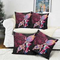 Hawaiian Couple Turtles Honi Pillow Cover Polynesian Art Motifs and Hibiscus Black Red Color LT03 - Polynesian Pride
