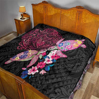 Hawaiian Couple Turtles Honi Quilt Polynesian Art Motifs and Hibiscus Black Red Color LT03 - Polynesian Pride