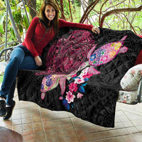 Hawaiian Couple Turtles Honi Quilt Polynesian Art Motifs and Hibiscus Black Red Color LT03 - Polynesian Pride