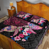 Hawaiian Couple Turtles Honi Quilt Bed Set Polynesian Art Motifs and Hibiscus Black Red Color LT03 - Polynesian Pride