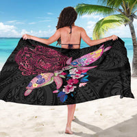 Hawaiian Couple Turtles Honi Sarong Polynesian Art Motifs and Hibiscus Black Red Color LT03 - Polynesian Pride