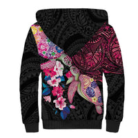Hawaiian Couple Turtles Honi Sherpa Hoodie Polynesian Art Motifs and Hibiscus Black Red Color LT03 - Polynesian Pride