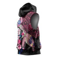Hawaiian Couple Turtles Honi Sleeveless Hoodie Polynesian Art Motifs and Hibiscus Black Red Color LT03 - Polynesian Pride