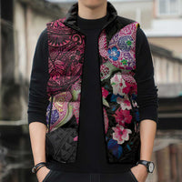 Hawaiian Couple Turtles Honi Sleeveless Puffer Jacket Polynesian Art Motifs and Hibiscus Black Red Color LT03 - Polynesian Pride
