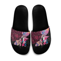 Hawaiian Couple Turtles Honi Slide Sandals Polynesian Art Motifs and Hibiscus Black Red Color LT03 Black - Polynesian Pride