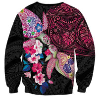 Hawaiian Couple Turtles Honi Sweatshirt Polynesian Art Motifs and Hibiscus Black Red Color LT03 - Polynesian Pride