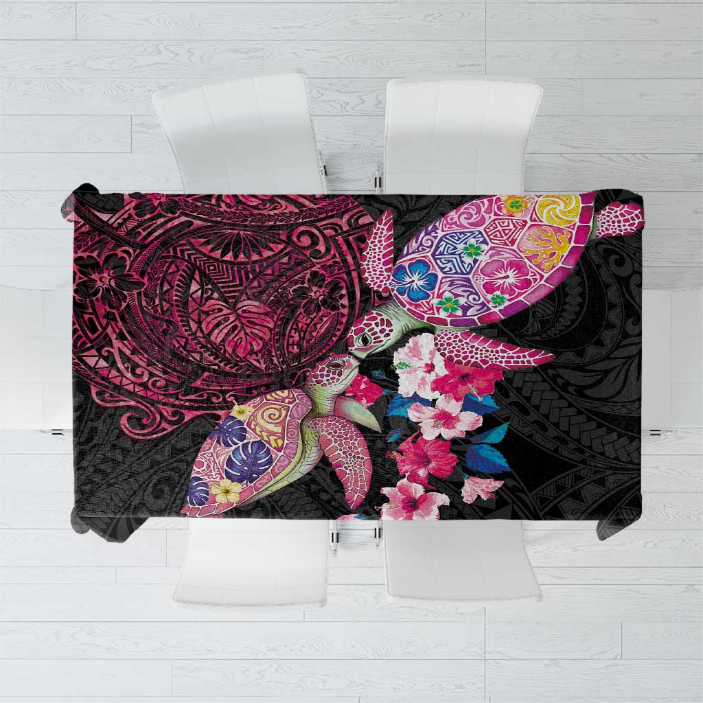 Hawaiian Couple Turtles Honi Tablecloth Polynesian Art Motifs and Hibiscus Black Red Color LT03 Black - Polynesian Pride