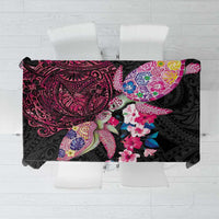 Hawaiian Couple Turtles Honi Tablecloth Polynesian Art Motifs and Hibiscus Black Red Color LT03 Black - Polynesian Pride