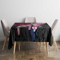 Hawaiian Couple Turtles Honi Tablecloth Polynesian Art Motifs and Hibiscus Black Red Color LT03 - Polynesian Pride