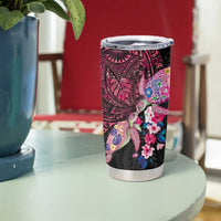 Hawaiian Couple Turtles Honi Tumbler Cup Polynesian Art Motifs and Hibiscus Black Red Color LT03 - Polynesian Pride