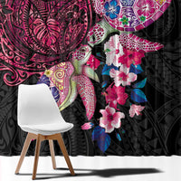 Hawaiian Couple Turtles Honi Window Curtain Polynesian Art Motifs and Hibiscus Black Red Color LT03 - Polynesian Pride