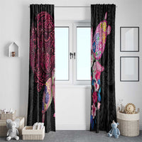 Hawaiian Couple Turtles Honi Window Curtain Polynesian Art Motifs and Hibiscus Black Red Color LT03 - Polynesian Pride