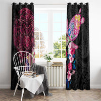 Hawaiian Couple Turtles Honi Window Curtain Polynesian Art Motifs and Hibiscus Black Red Color LT03 - Polynesian Pride