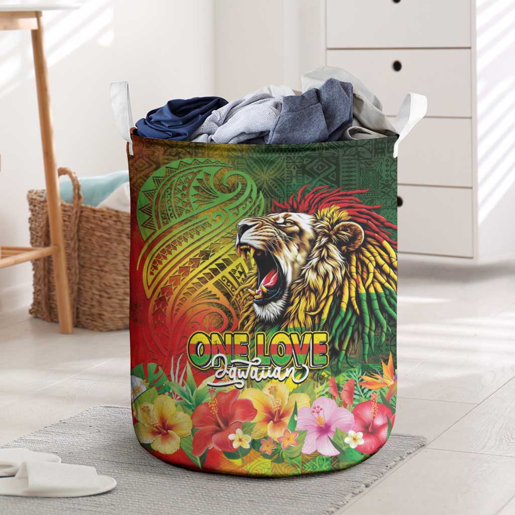 Hawaiian Reggae Laundry Basket Jawaiian One Love-Tribal Tatoos and Rastafari Lion LT03 Multicolor - Polynesian Pride