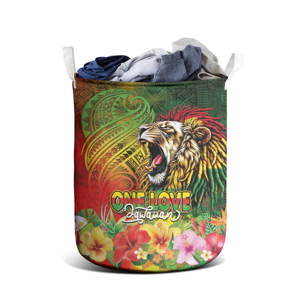 Hawaiian Reggae Laundry Basket Jawaiian One Love-Tribal Tatoos and Rastafari Lion LT03 - Polynesian Pride