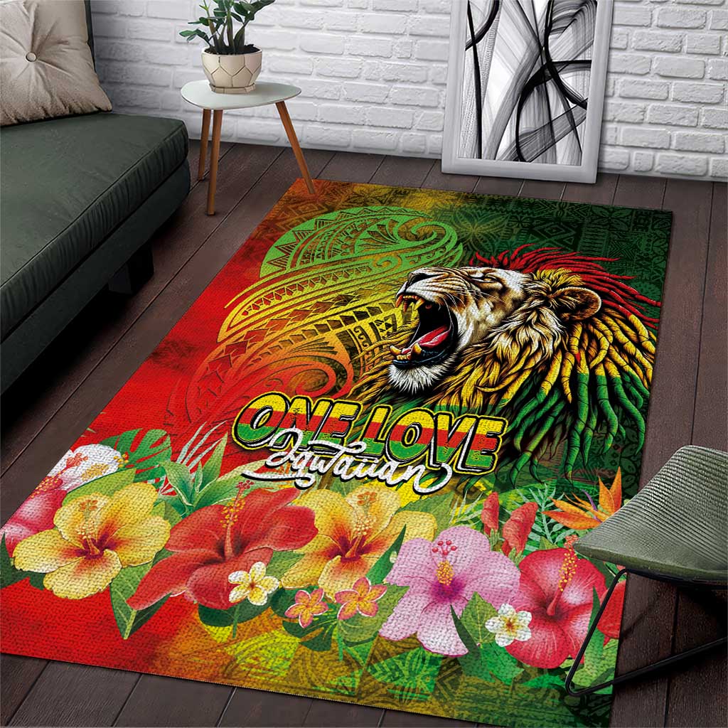Hawaiian Reggae Area Rug Jawaiian One Love-Tribal Tatoos and Rastafari Lion LT03 Multicolor - Polynesian Pride