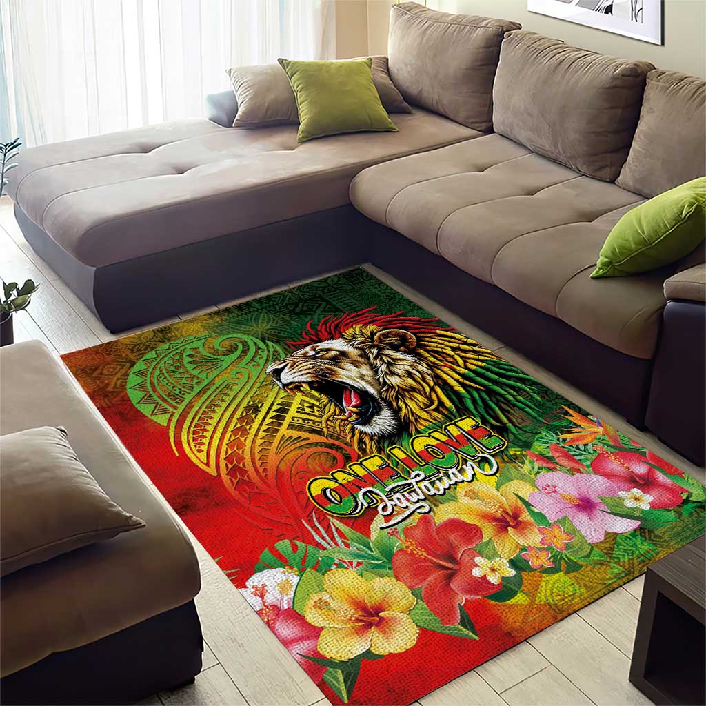 Hawaiian Reggae Area Rug Jawaiian One Love-Tribal Tatoos and Rastafari Lion LT03 - Polynesian Pride