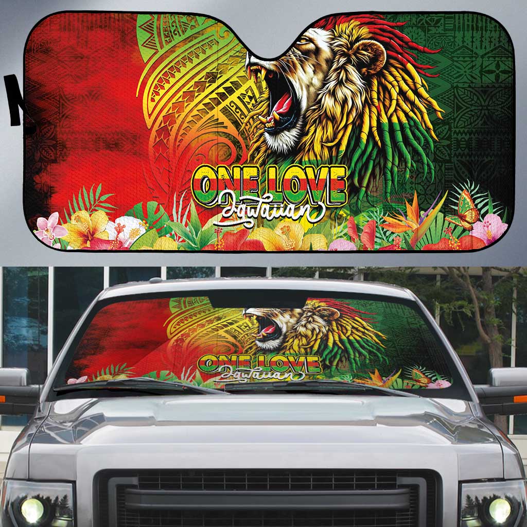 Hawaiian Reggae Auto Sun Shade Jawaiian One Love-Tribal Tatoos and Rastafari Lion LT03 Multicolor - Polynesian Pride